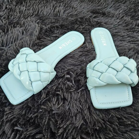 SHE&IN Women Sandal Blue Flat Shoe Faux Leather Shoes Size 7 - Picture 2 of 11